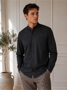 Next Men’s Black Mandarin Collar Button Down Shirt XXL